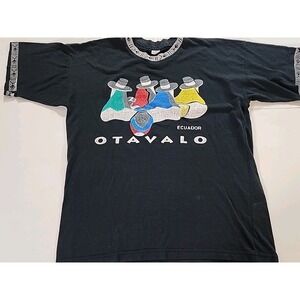 Reebok Vintage Otavalo Ecuador Indigenous People Souvenir T-Shirt Black XL‎